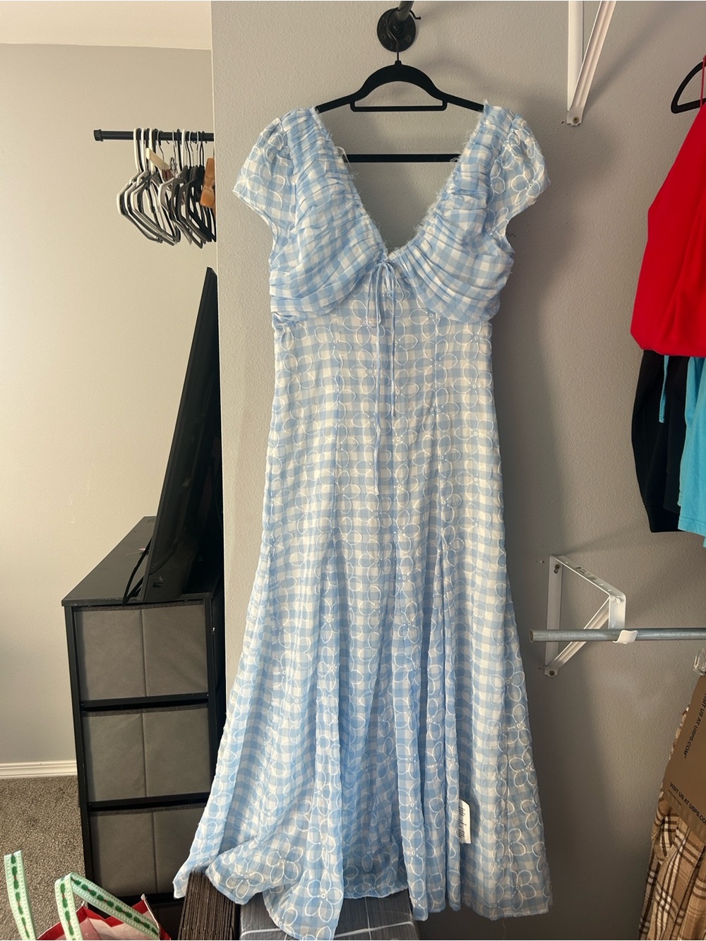 ASOS Light Blue Gingham Maxi Dress with V-Neck